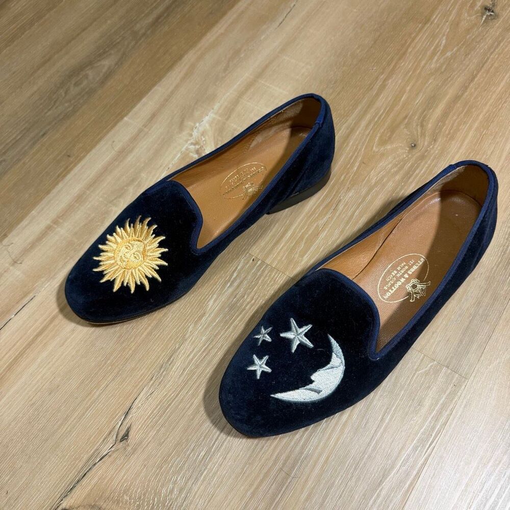 Stubbs & Wootton Navy Blue Nitenday Loafers Sz 6 Embroidered Celestial Witchy